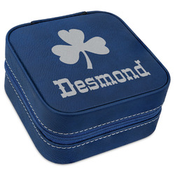 St. Patrick's Day Travel Jewelry Box - Navy Blue Leather (Personalized)