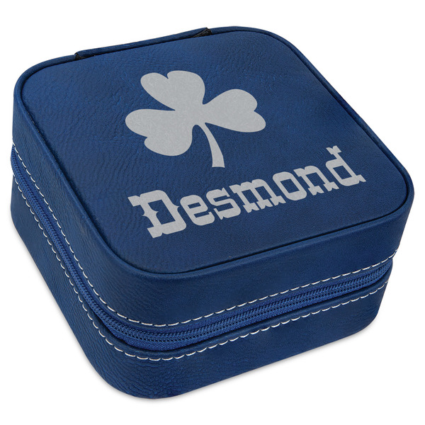 Custom St. Patrick's Day Travel Jewelry Box - Navy Blue Leather (Personalized)