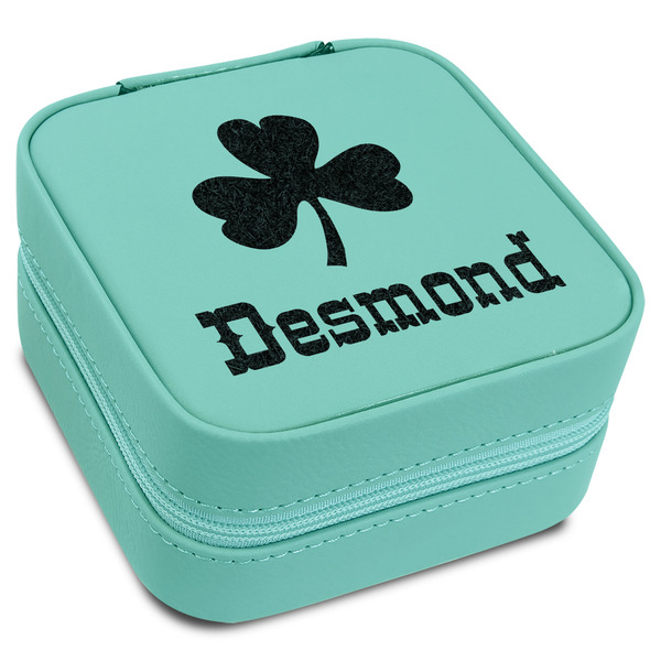 Custom St. Patrick's Day Travel Jewelry Box - Teal Leather (Personalized)
