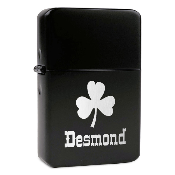 Custom St. Patrick's Day Windproof Lighter - Black - Double Sided & Lid Engraved (Personalized)