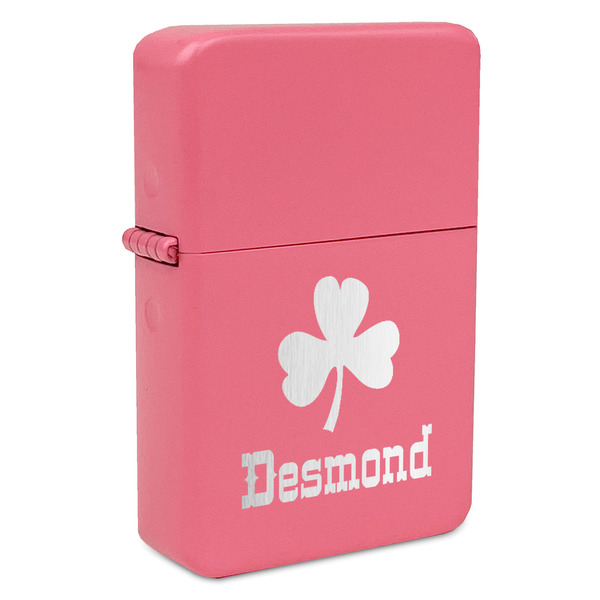 Custom St. Patrick's Day Windproof Lighter - Pink - Single Sided & Lid Engraved (Personalized)