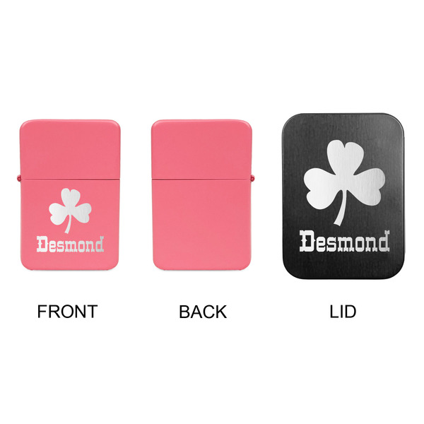 St. Patrick's Day Windproof Lighters - Pink, Single Sided, w Lid - APPROVAL