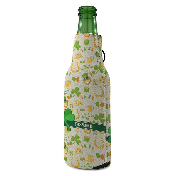 St. Patrick's Day Zipper Bottle Cooler - ANGLE (bottle)