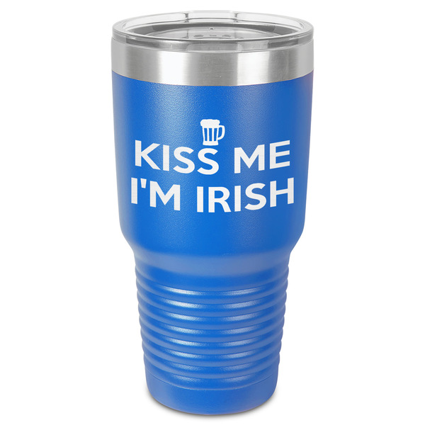 Custom Kiss Me I'm Irish 30 oz Stainless Steel Tumbler - Royal Blue - Single-Sided
