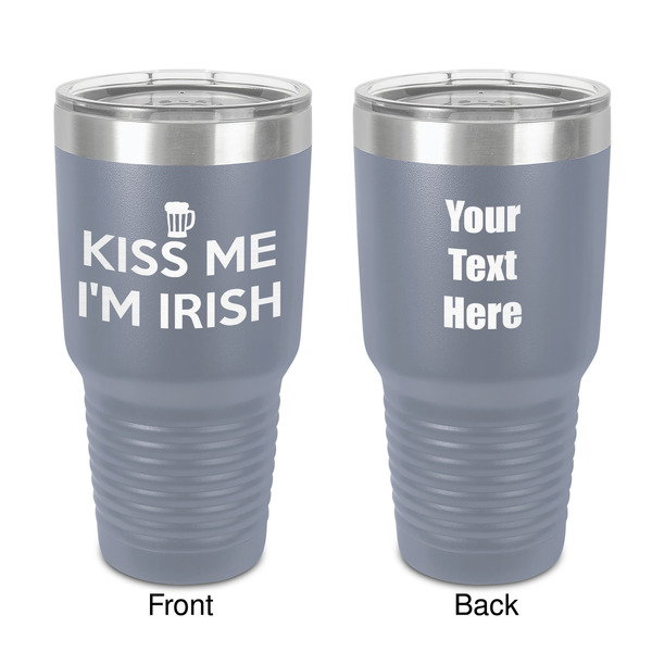Custom Kiss Me I'm Irish 30 oz Stainless Steel Tumbler - Grey - Double-Sided