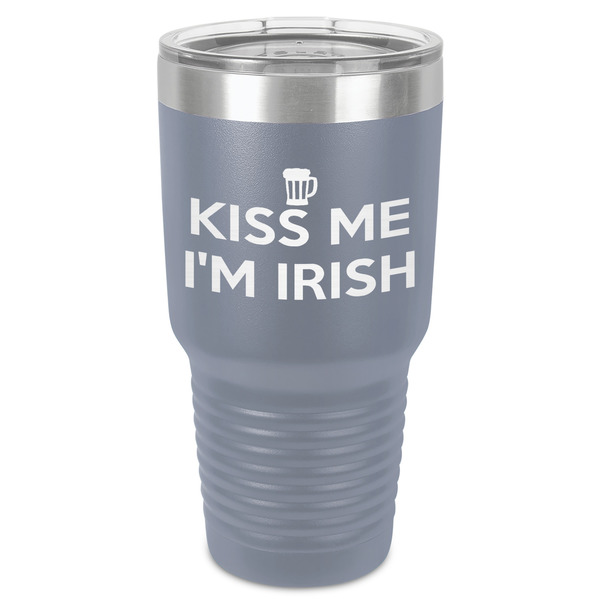 Custom Kiss Me I'm Irish 30 oz Stainless Steel Tumbler - Grey - Single-Sided