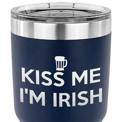 Kiss Me I'm Irish 30 oz Stainless Steel Tumbler - Navy - Double Sided