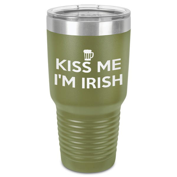 Custom Kiss Me I'm Irish 30 oz Stainless Steel Tumbler - Olive - Single-Sided