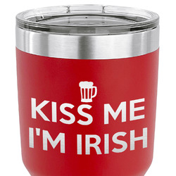 Kiss Me I'm Irish 30 oz Stainless Steel Tumbler - Red - Single Sided