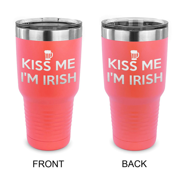 Custom Kiss Me I'm Irish 30 oz Stainless Steel Tumbler - Coral - Double Sided