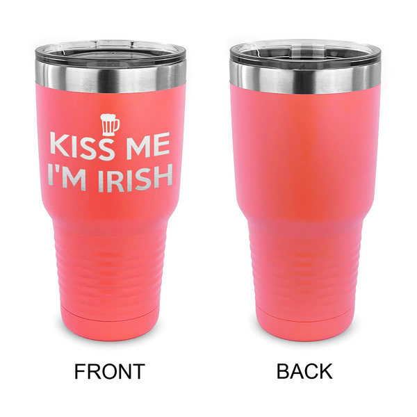 Kiss Me I'm Irish 30 oz Stainless Steel Ringneck Tumblers - Coral - Single Sided - APPROVAL