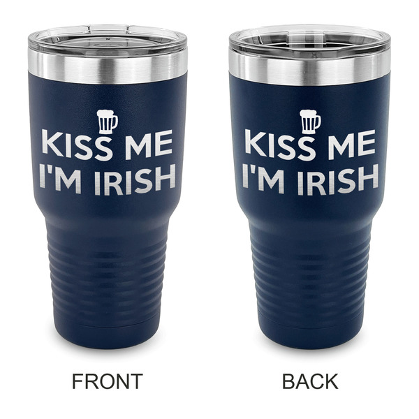 Custom Kiss Me I'm Irish 30 oz Stainless Steel Tumbler - Navy - Double Sided