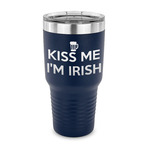 Kiss Me I'm Irish 30 oz Stainless Steel Tumbler - Navy - Single Sided