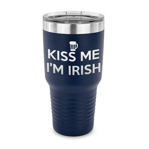 Custom Kiss Me I'm Irish 30 oz Stainless Steel Tumbler - Navy - Single Sided
