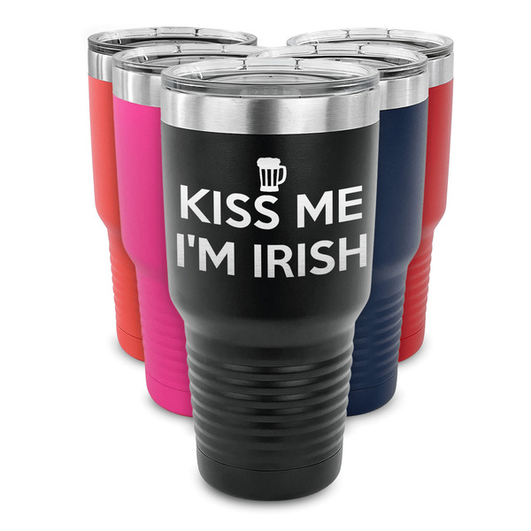 Kiss Me I'm Irish 30 oz Stainless Steel Ringneck Tumblers - Parent/Main