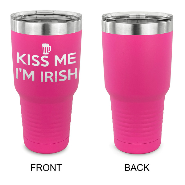Kiss Me I'm Irish 30 oz Stainless Steel Ringneck Tumblers - Pink - Single Sided - APPROVAL