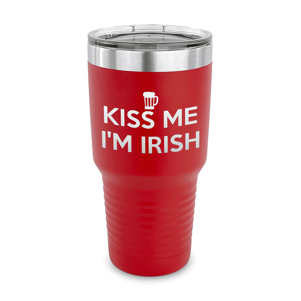Custom Kiss Me I'm Irish 30 oz Stainless Steel Tumbler - Red - Single Sided