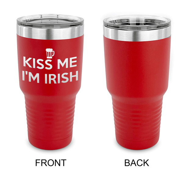 Kiss Me I'm Irish 30 oz Stainless Steel Ringneck Tumblers - Red - Single Sided - APPROVAL
