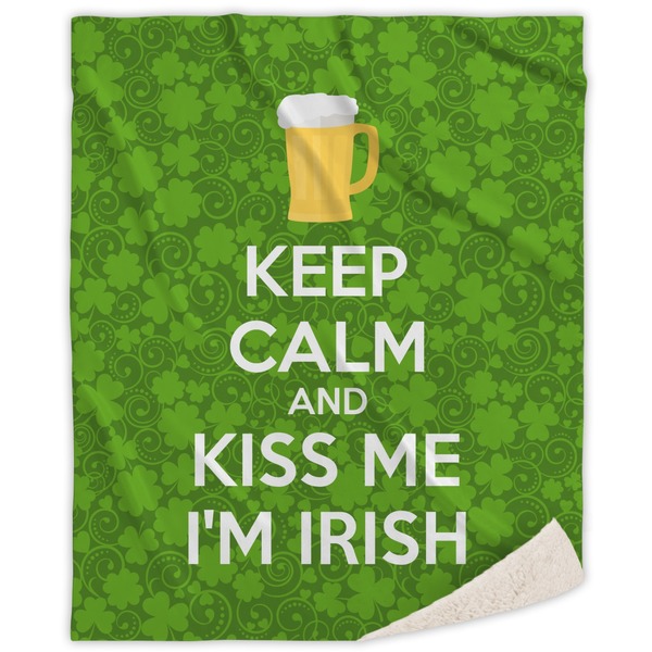 Custom Kiss Me I'm Irish Sherpa Throw Blanket - 60"x80" (Personalized)