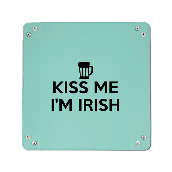 Kiss Me I'm Irish 6" x 6" Teal Leatherette Snap Up Tray - APPROVAL