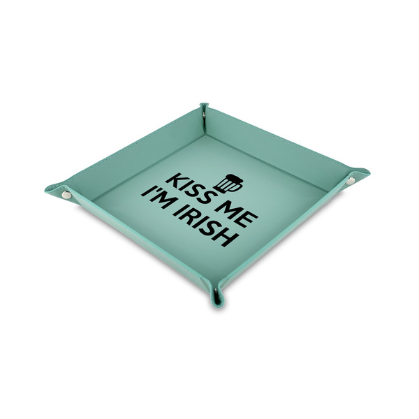 Custom Kiss Me I'm Irish Faux Leather Dice Tray - 6" x 6" - Teal