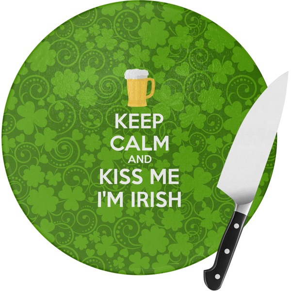 Custom Kiss Me I'm Irish Round Glass Cutting Board - Small (Personalized)