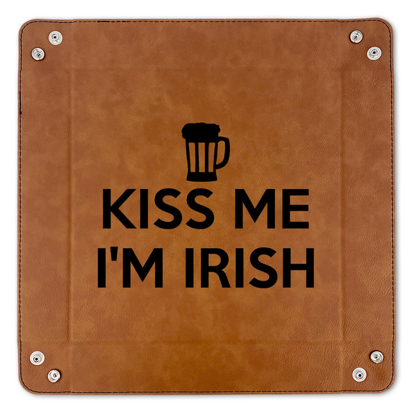 Kiss Me I'm Irish 9" x 9" Leatherette Snap Up Tray - APPROVAL (FLAT)