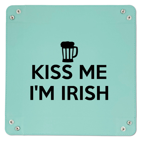 Kiss Me I'm Irish 9" x 9" Teal Leatherette Snap Up Tray - APPROVAL