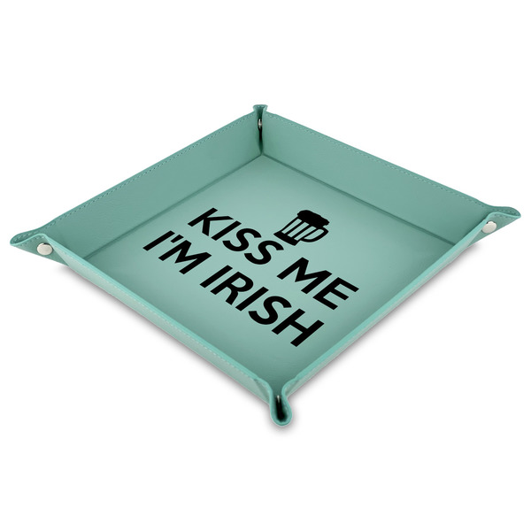 Custom Kiss Me I'm Irish Faux Leather Dice Tray - 9" x 9"  - Teal