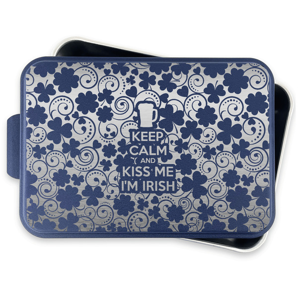 Kiss Me I'm Irish Aluminum Baking Pan - Navy Lid - FRONT w/lid off