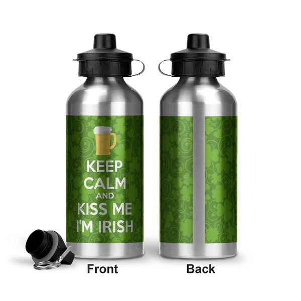 Kiss Me I'm Irish Aluminum Water Bottle - Front and Back