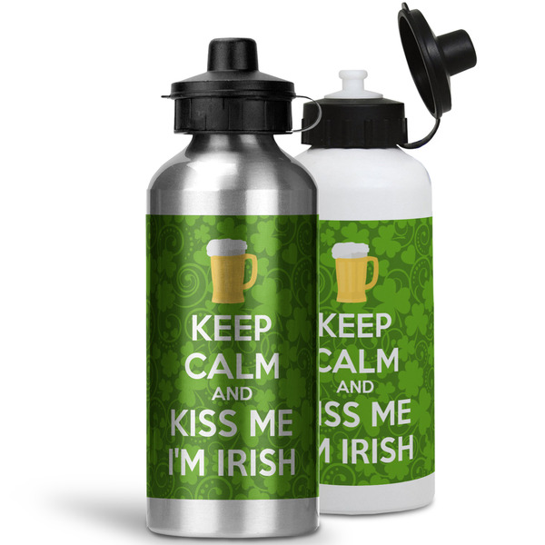 Kiss Me I'm Irish Aluminum Water Bottles - MAIN (white &silver)