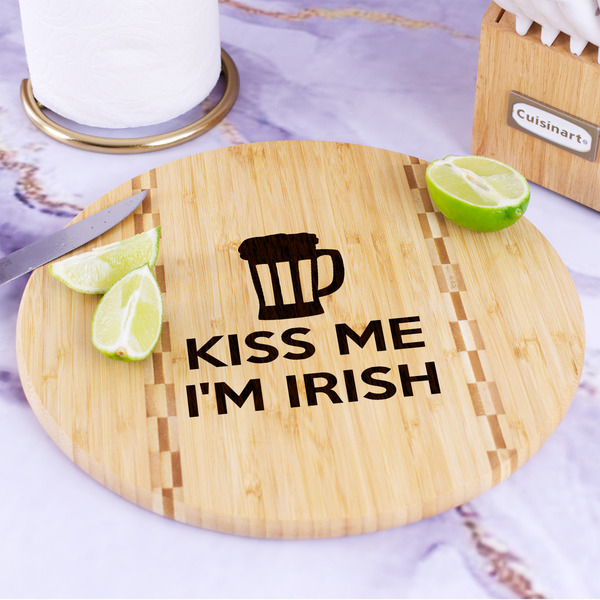 Kiss Me I'm Irish Bamboo Cutting Board - In Context