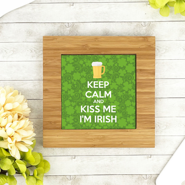 Kiss Me I'm Irish Bamboo Trivet with 6" Tile - LIFESTYLE