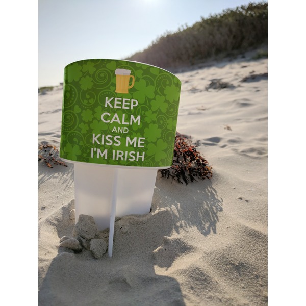 Kiss Me I'm Irish Beach Spiker white on beach with sand