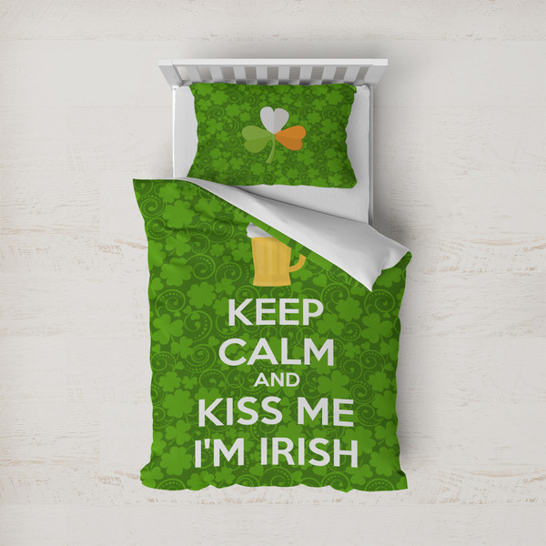 Custom Kiss Me I'm Irish Duvet Cover Set - Twin (Personalized)