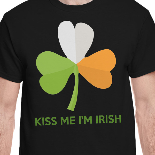 Kiss Me I'm Irish Black Crew T-Shirt on Model - CloseUp