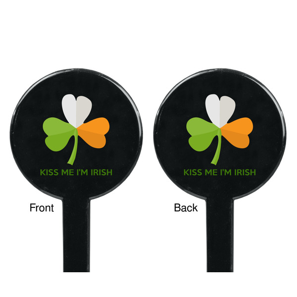 Kiss Me I'm Irish Black Plastic 7" Stir Stick - Double Sided - Round - Front & Back