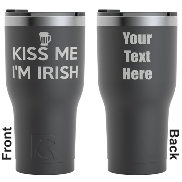 Custom Kiss Me I'm Irish RTIC Tumbler - Black - Engraved Front & Back (Personalized)