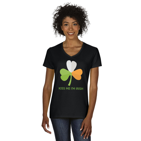 Custom Kiss Me I'm Irish Women's V-Neck T-Shirt - Black