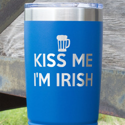 Kiss Me I'm Irish 20 oz Stainless Steel Tumbler - Royal Blue - Single Sided