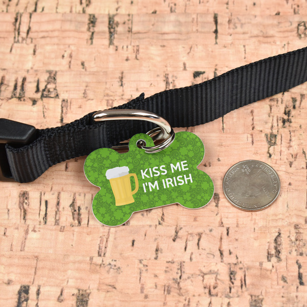 Kiss Me I'm Irish Bone Shaped Dog ID Tag - Large - In Context