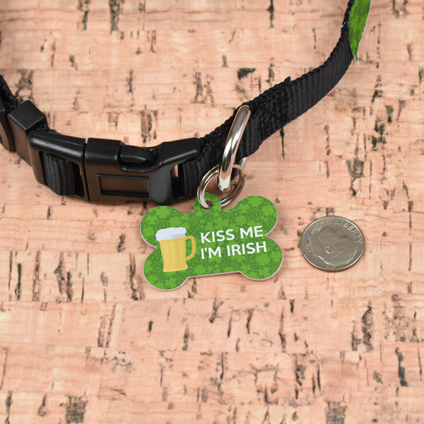 Kiss Me I'm Irish Bone Shaped Dog ID Tag - Small - In Context