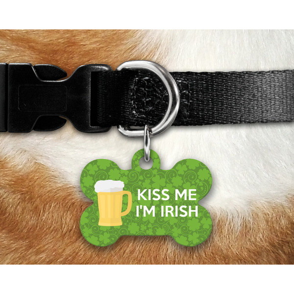 Kiss Me I'm Irish Bone Shaped Dog Tag on Collar & Dog