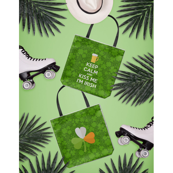 Kiss Me I'm Irish Canvas Tote Lifestyle Front and Back- 13x13