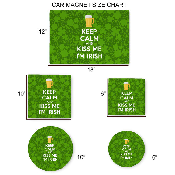 Kiss Me I'm Irish Car Magnets - SIZE CHART