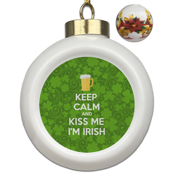 Custom Kiss Me I'm Irish Ceramic Ball Ornaments - Poinsettia Garland