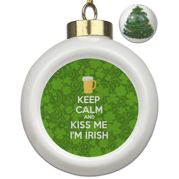 Custom Kiss Me I'm Irish Ceramic Ball Ornament - Christmas Tree