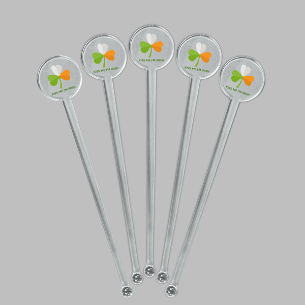 Kiss Me I'm Irish Clear Plastic 7" Stir Stick - Round - Fan View
