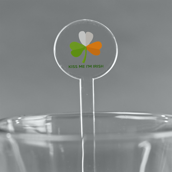 Custom Kiss Me I'm Irish 7" Round Plastic Stir Sticks - Clear